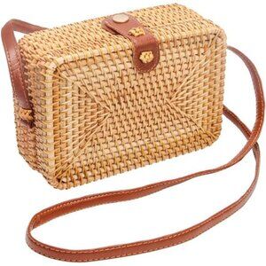 Round Square Crossbody Rattan Bag